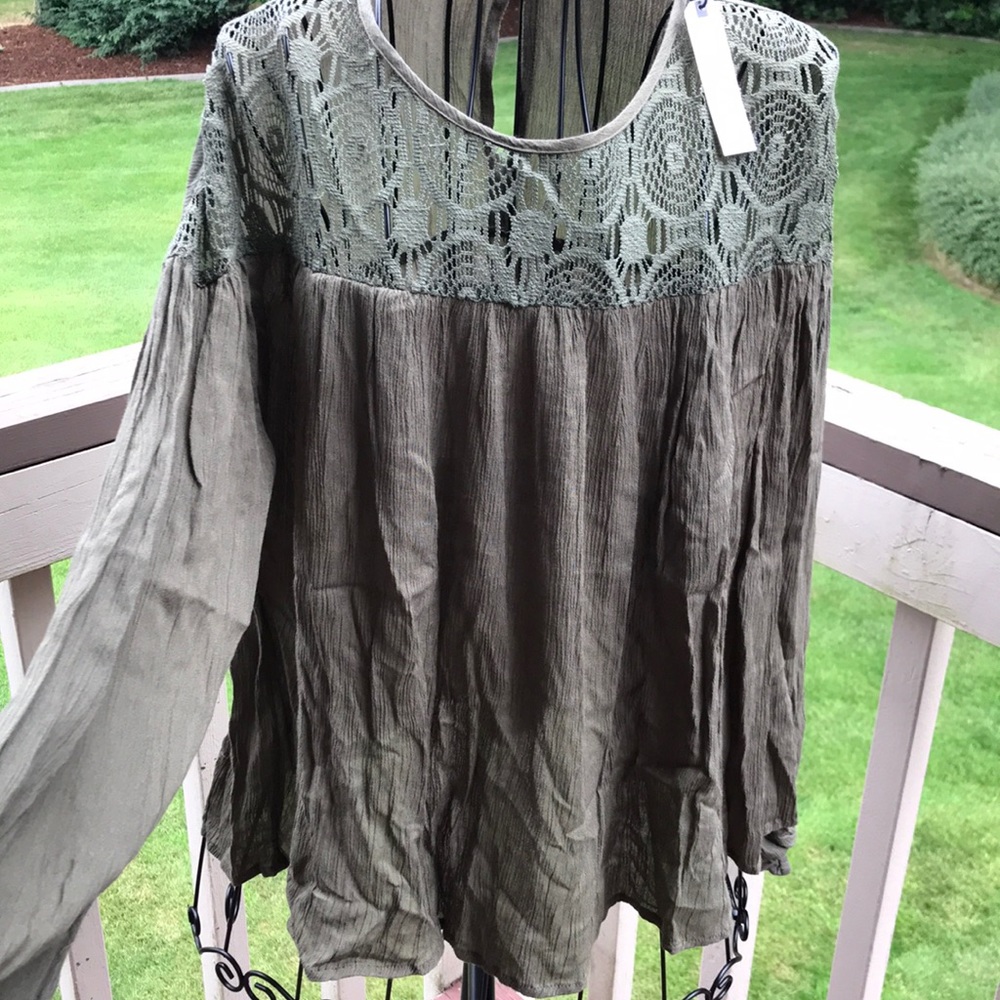 NWT OLIVE GREEN LACE SHIRT
